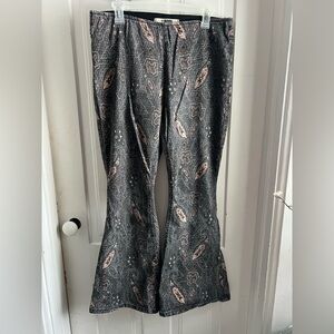 Rock & Roll Denim Gray Paisley Flared Pants